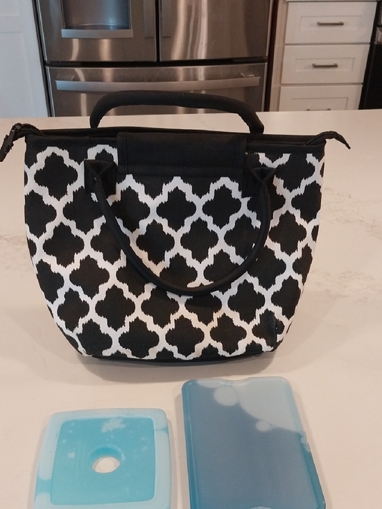 Fresh and Fit Handbags - Fit And Fresh Ikat TilE Black & White Patterned InsulatedTote Bag.